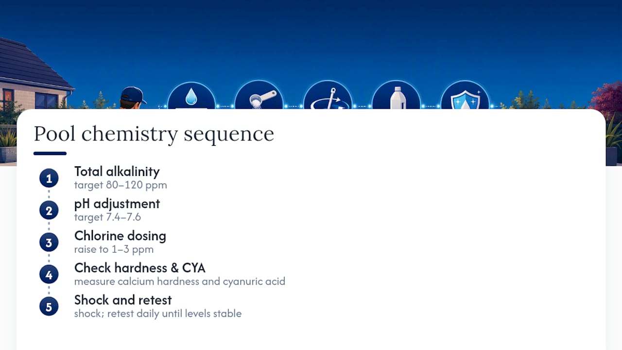 Pool water chemistry sequence and target ranges